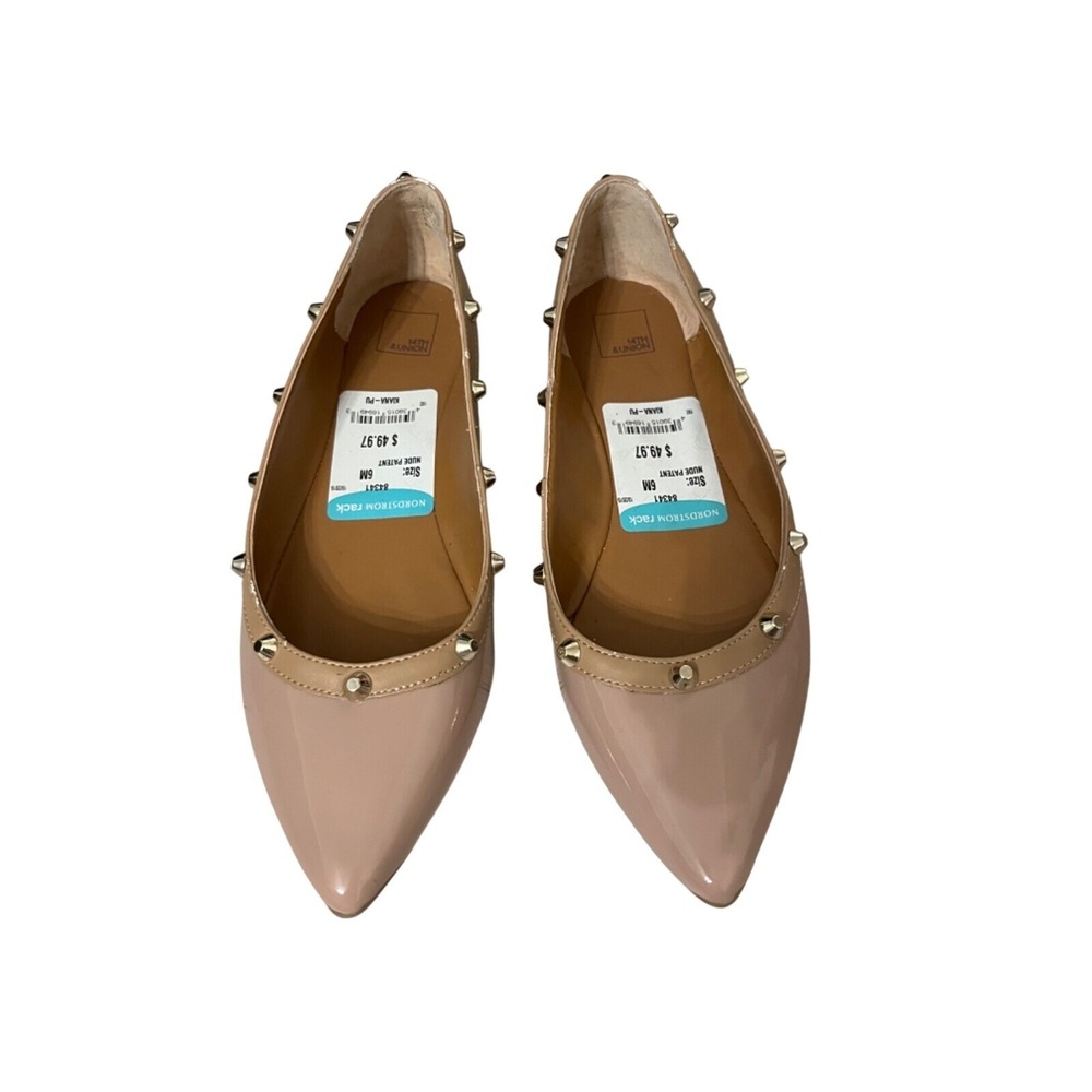 14th & Union Kiana Nude Patent Pointed Toe Studded Flats Womens 6M